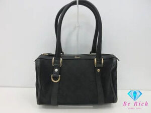 Gucci Handbag Boston Bag Black Canvas Leather GG